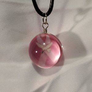 NEW Pink Ribbon Glass Dome Pendant Necklace